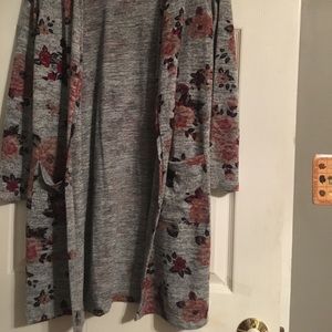 Long Gray Floral Cardigan